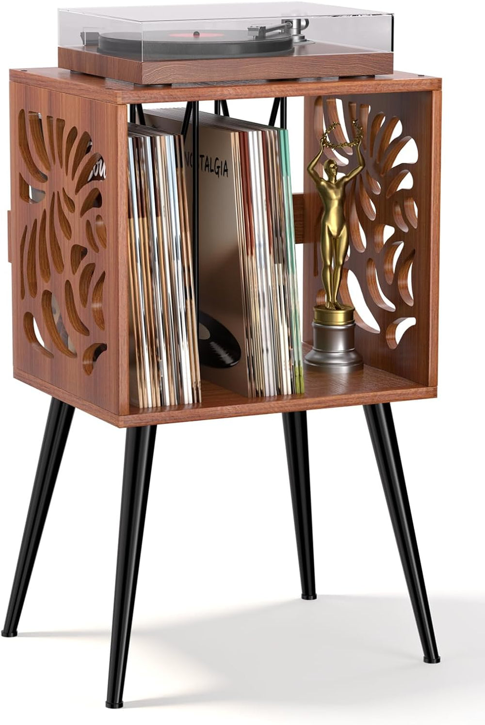 Stylish Record Player Stand with Storage, Holds 100+ Vinyl Records