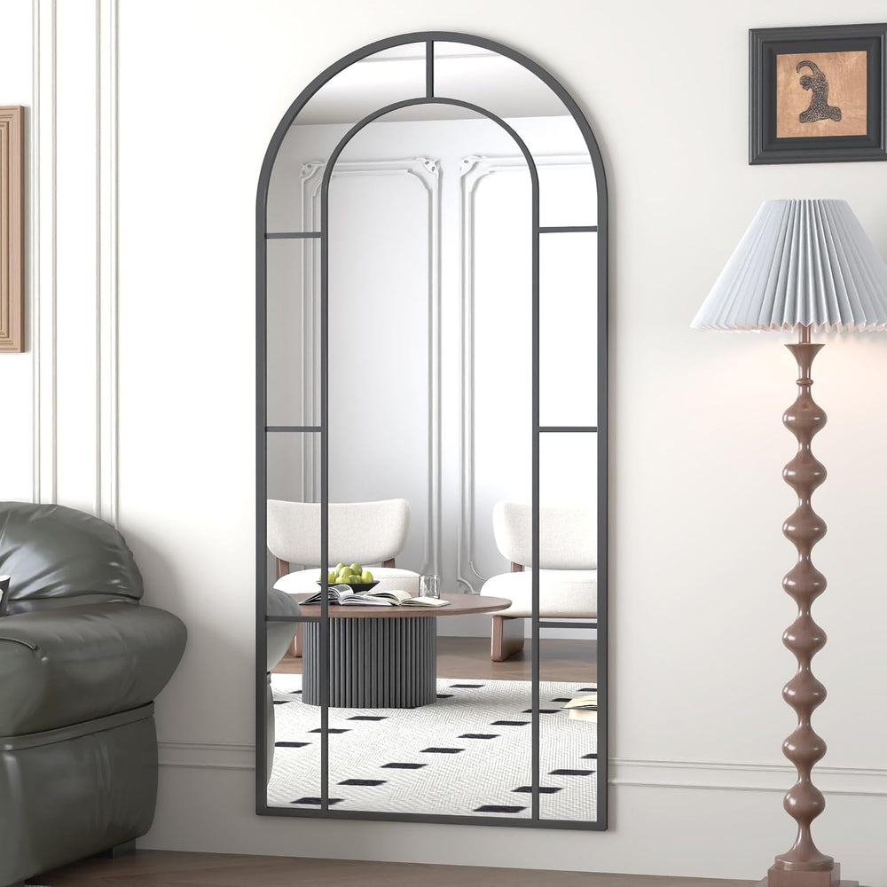 Full Length Mirror, 56"x22" Large Standning Windowpane Mirror (Black)