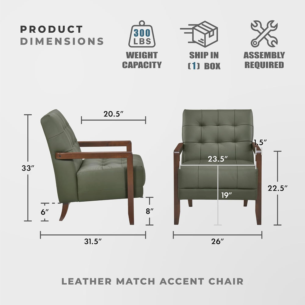 Lexicon Modern Leather Match Accent Chair,Tufted,Solid Wood Arms,Green