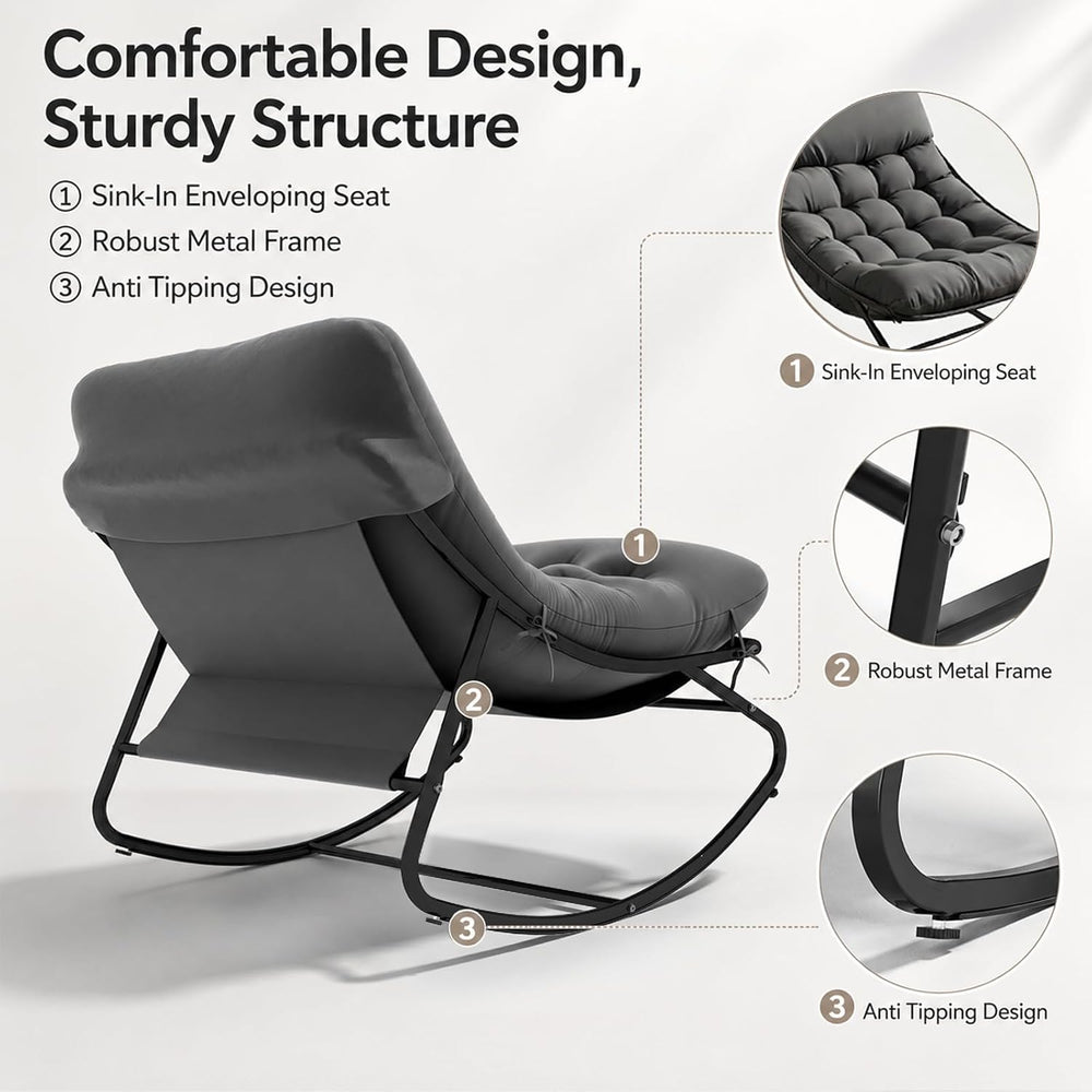 Aoxun Outdoor Rocking Chair with Ottmans, Cozy Papasan Rocking Chair with Thi...