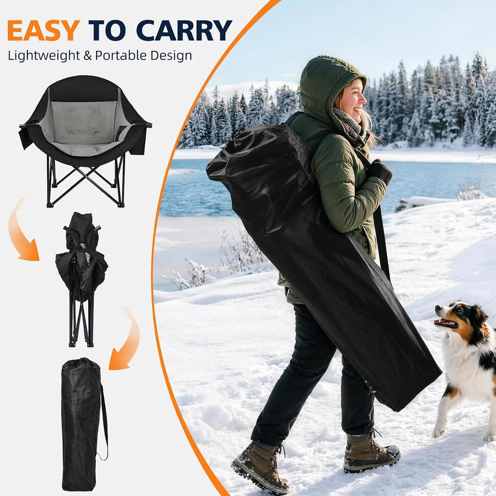 Heated Camping Chair - Oversized Outdoor Folding Chair for Adults