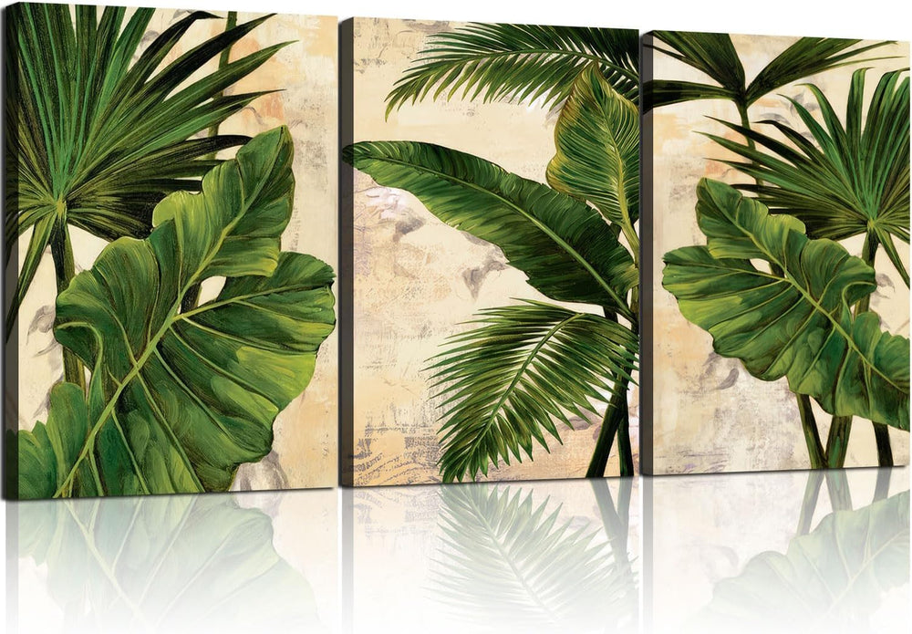 3 Pcs Palm Tree Leaf Canvas Wall Art Tropical Plants Wall Decor 12x16 Inch