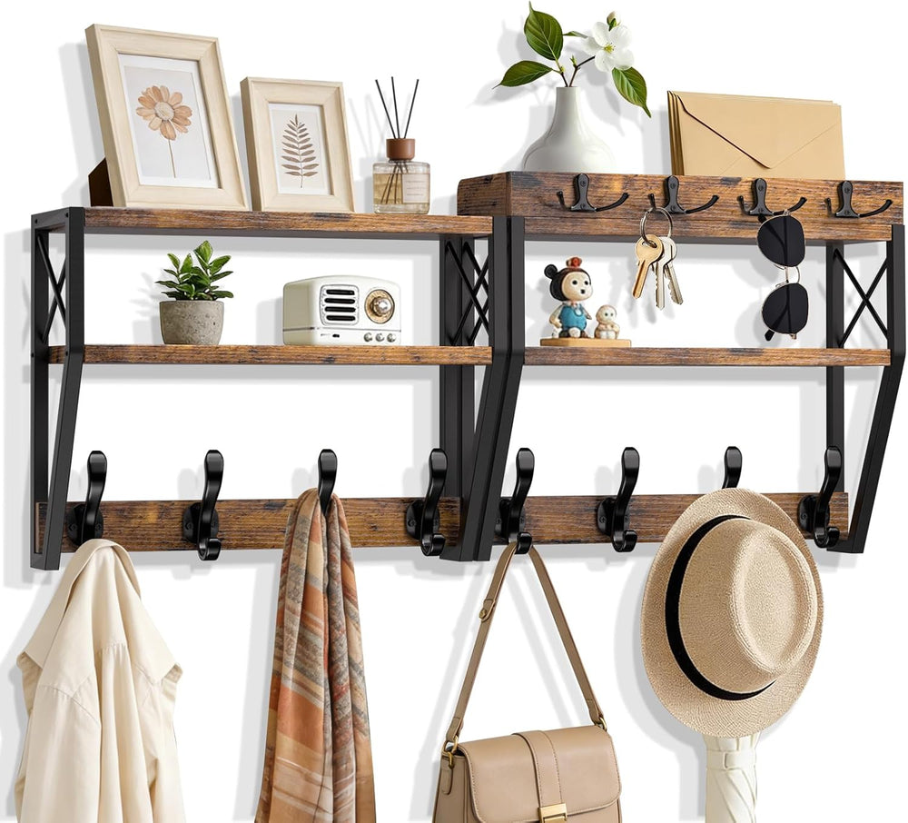 Upgraded 3-Tier Large Coat Rack Wall Mount with Shelf