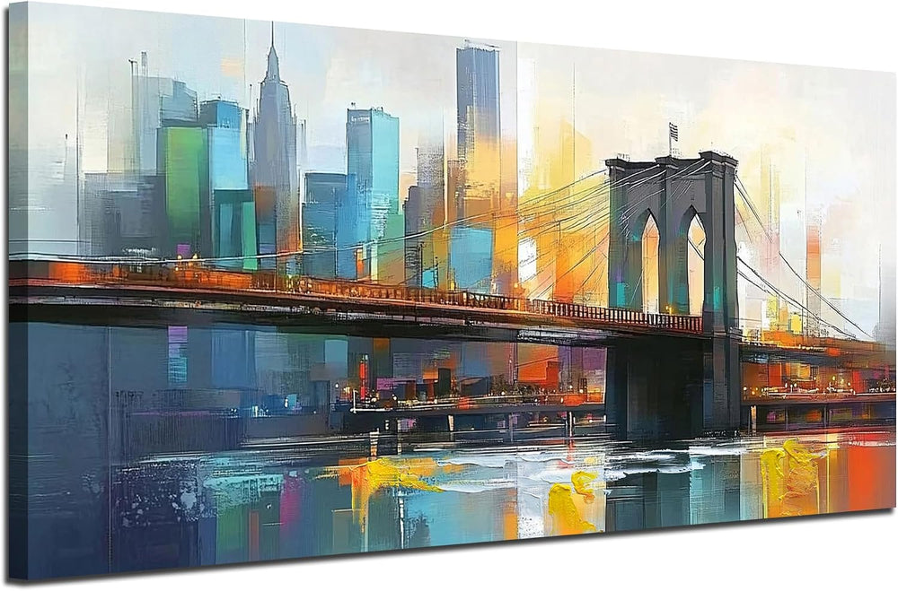 Arjun Cityscape Wall Art City Canvas Painting Artwork Large Framed 40"x2...