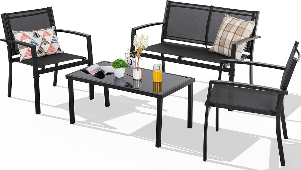 Shintenchi 4 Pieces Patio Furniture Set All Weather Textile Fabric Outdoor Co...