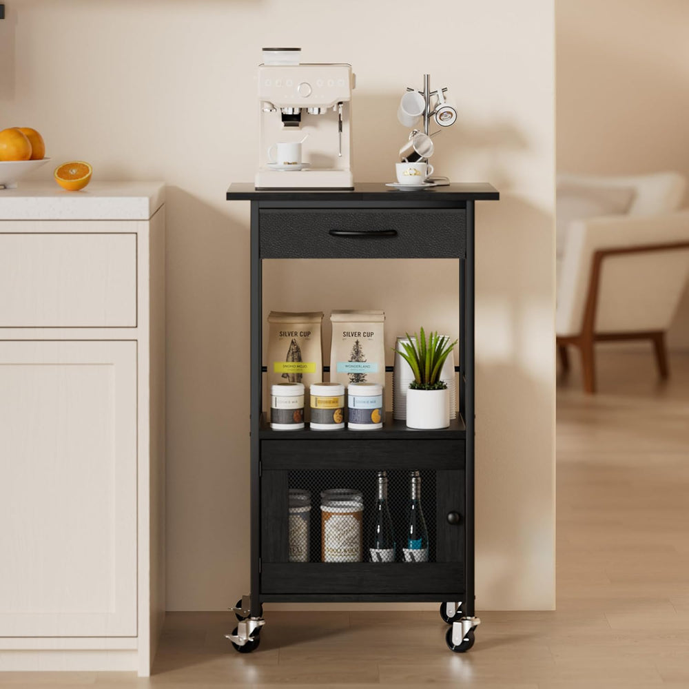SWTYMIKI Buffets Coffee Bar Cabinet - Rolling Kitchen Rack, Farmhouse Small C...