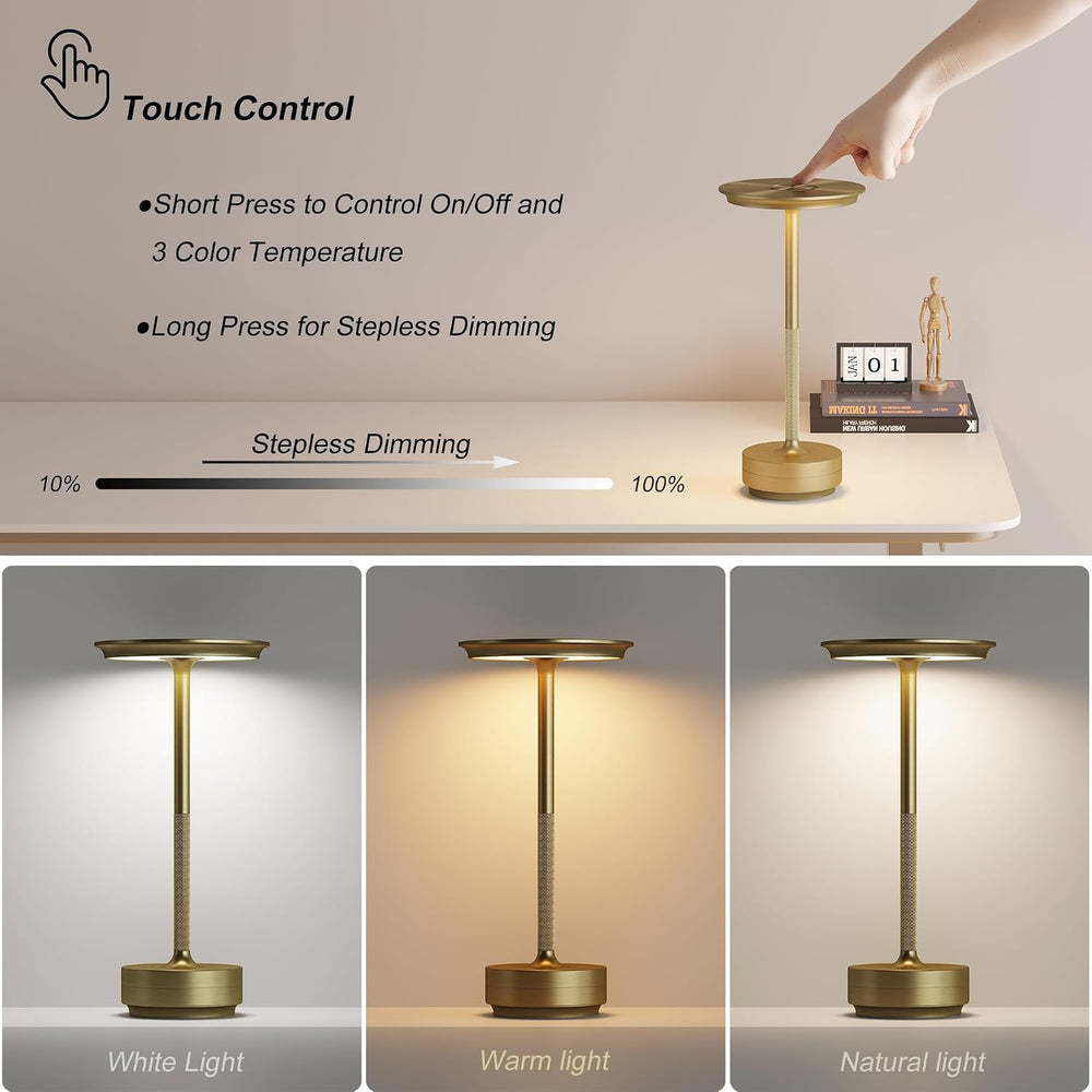 TBBGA 1 Pack Rechargeable Cordless Table Lamp, 5000mAh Battery Table Light