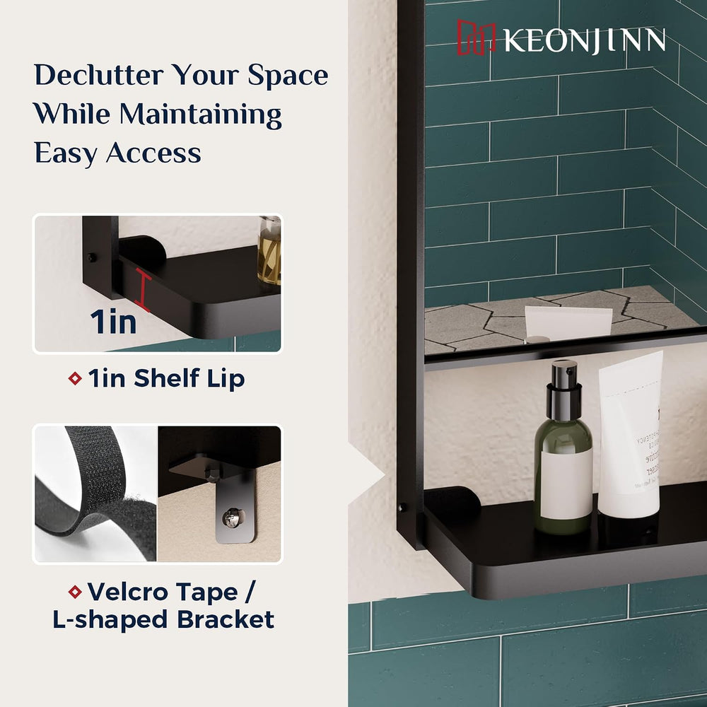 Keonjinn 18 x 28 Inch Black Bathroom Mirror with Shelf, Rust-Resistant