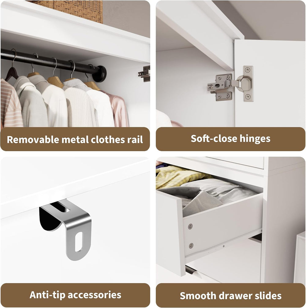GarveeHome 70" Wardrobe Armoire Wooden Closet with 3 Drawers, White