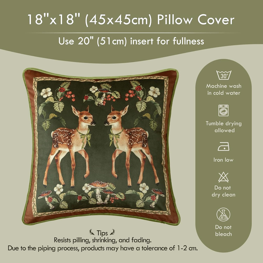 Vintage Christmas Pillow Cover 18x18, Holly Deer