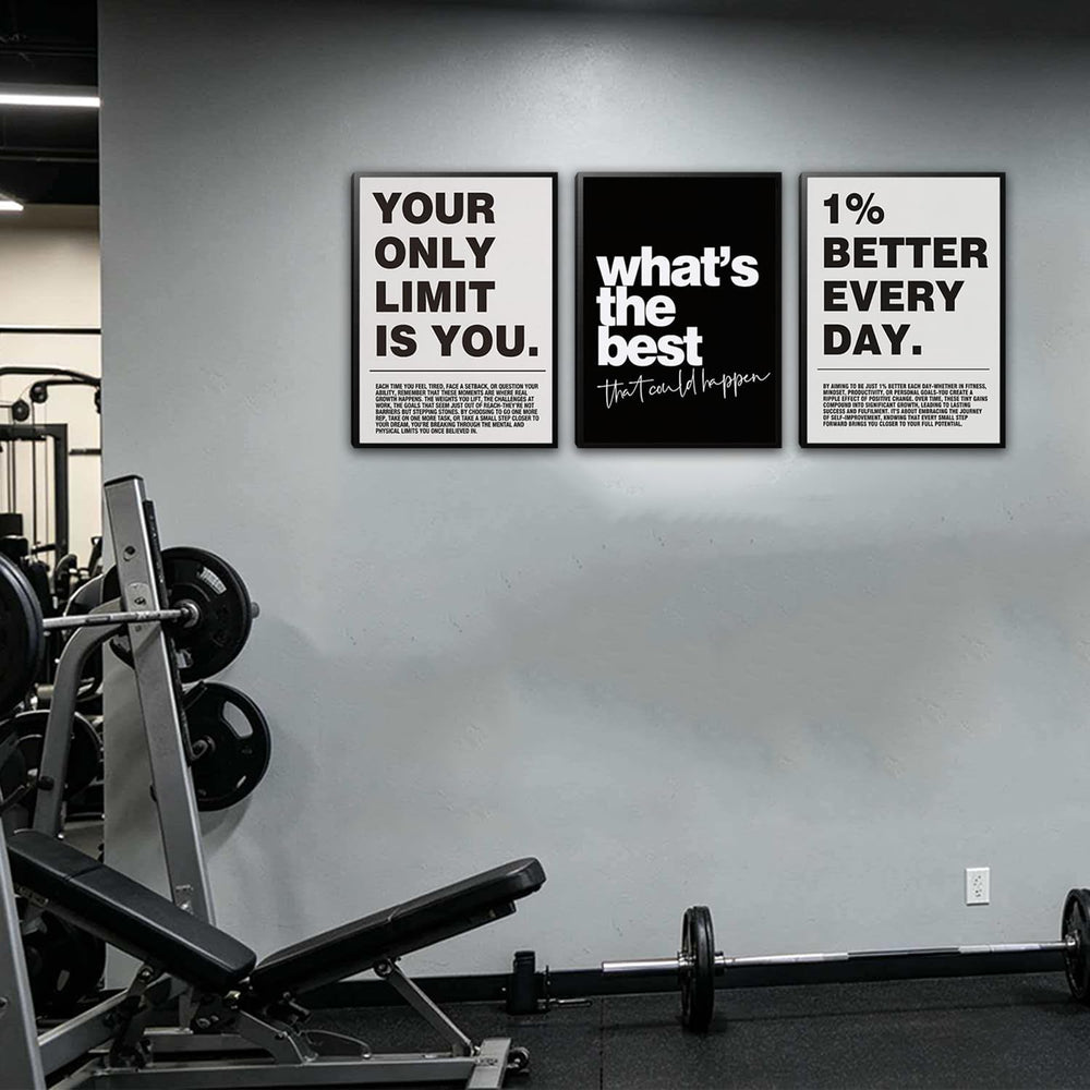 Kownzev Motivational Wall Art Set of 3, Black White Gym Office Decor 12x16