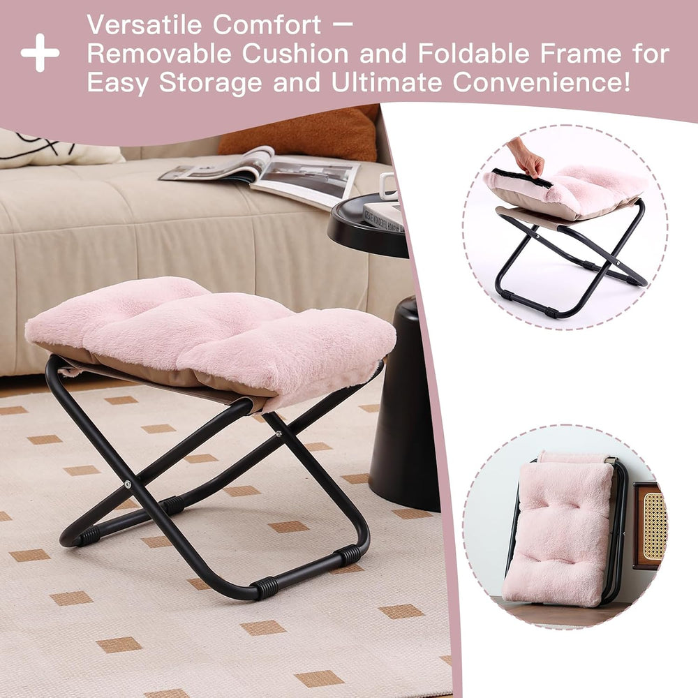 LITA Folding Ottoman, Upholstered Folding Foot Rest Stool for Living Room