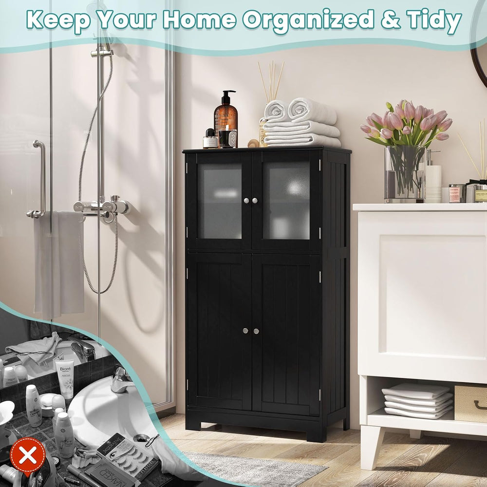 COSTWAY Bathroom Storage Cabinet, Wooden Linen Storage Organizer Cupboard wit...