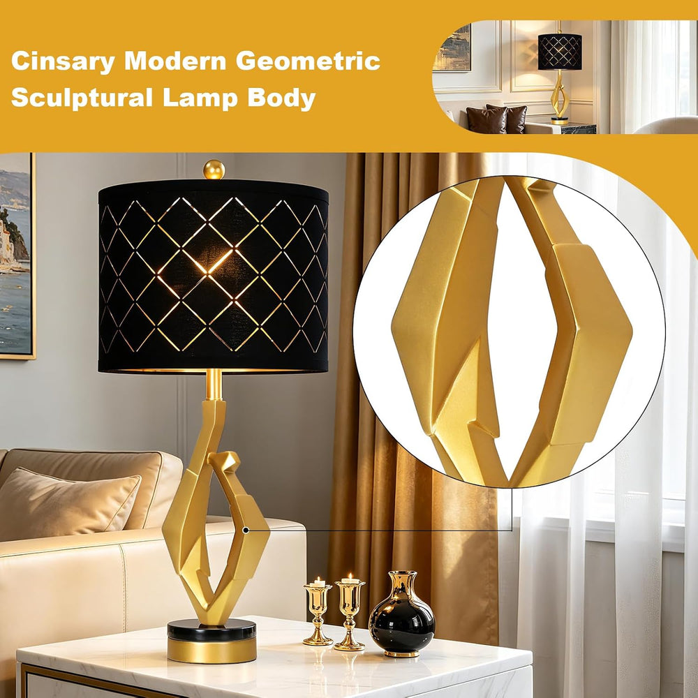 CINSARY 30" Tall Black and Gold Table Lamp for Living Room Bedroom Single