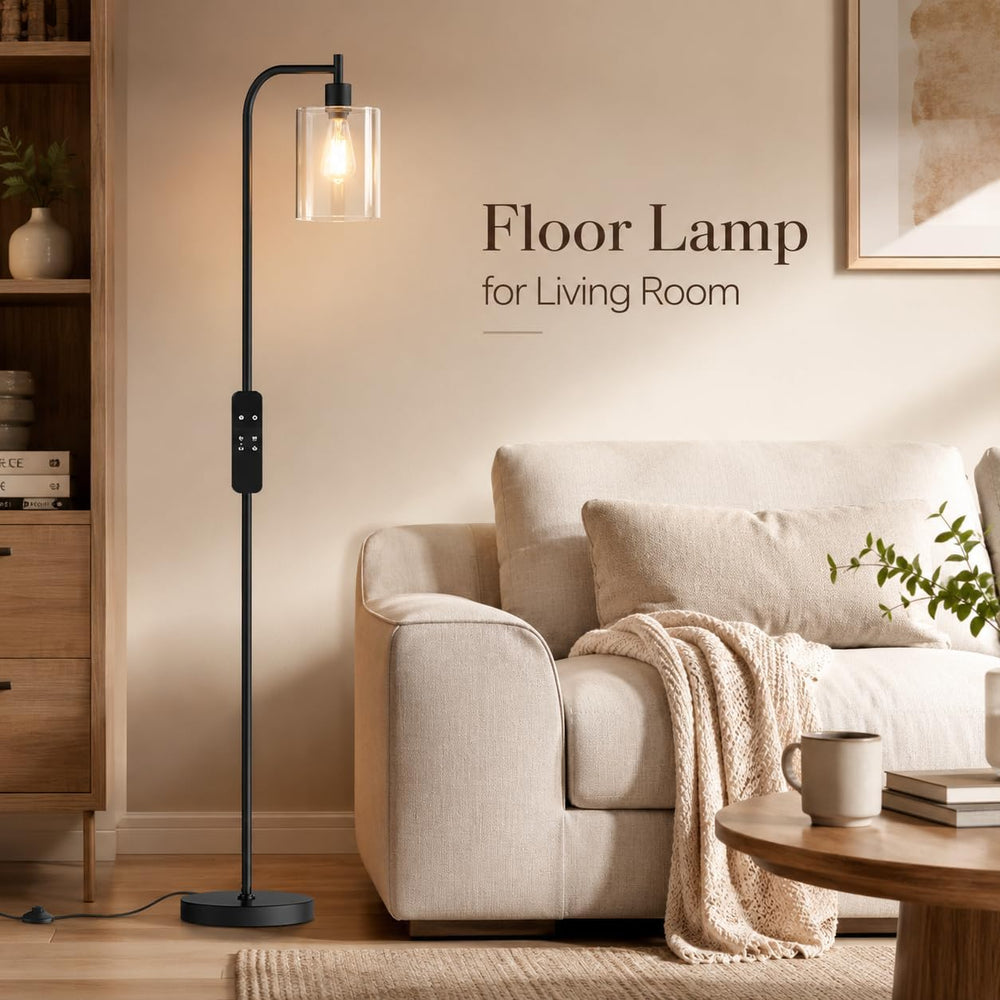 Wio-Mio Industrial Floor Lamp with Glass Shade, LED Bulbs Included