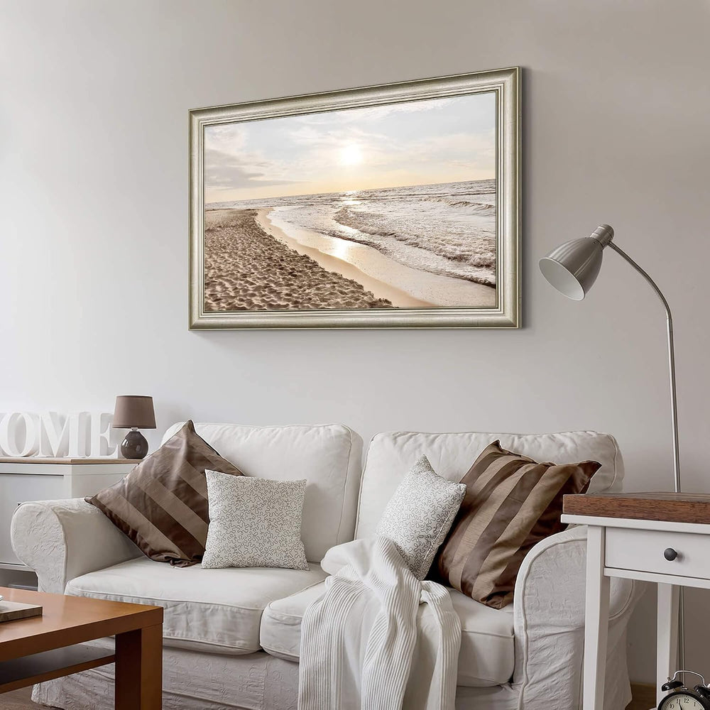 SunFlax Seascape Sunset Shoreline Canvas Framed Wall Art 48"x32"