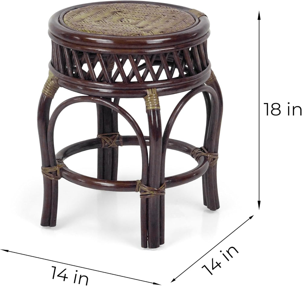 Ginger Handmade Rattan Wicker Stool Fully Assembled Dark Brown