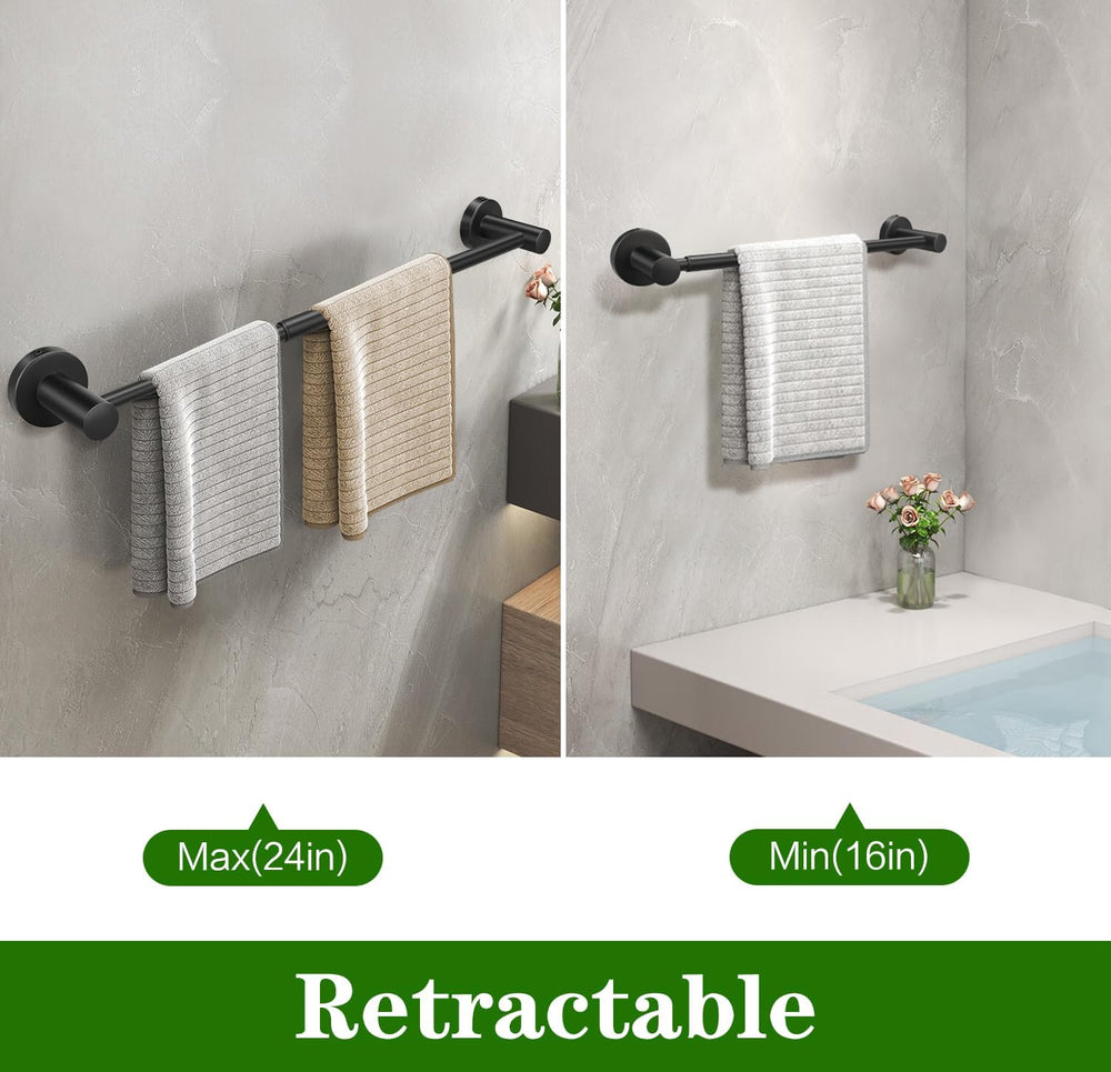 10pcs Matte Black Retractable Bathroom Hardware Set,