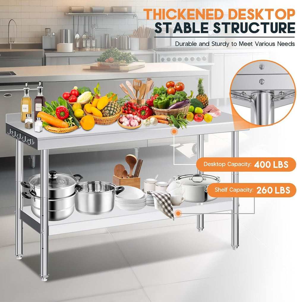 Jocisland 60 x 24-Inch Stainless Steel Prep Table with Backsplash
