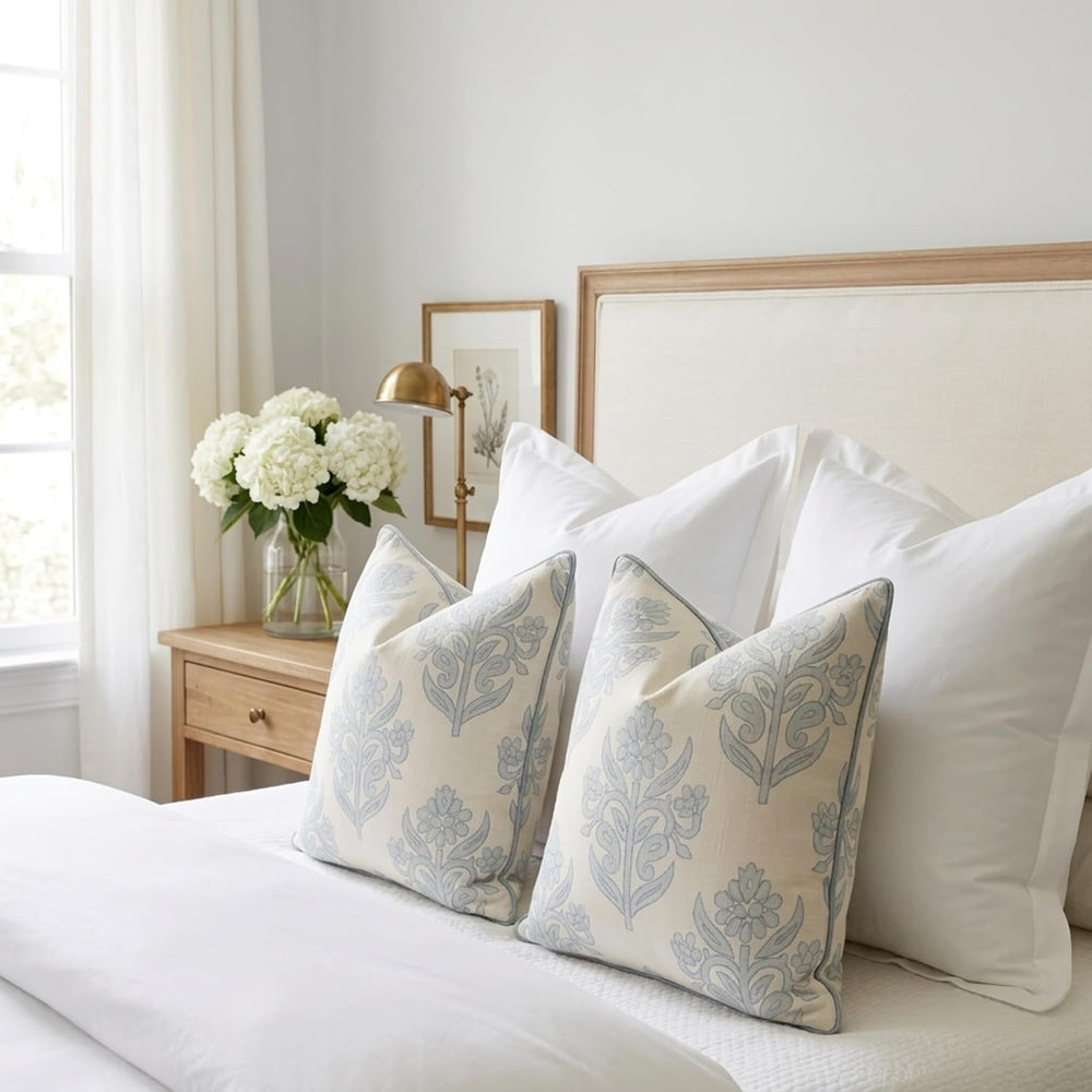Jillien Harbor “The Naples” Floral Block Print Pillow Cover – Grey and White ...