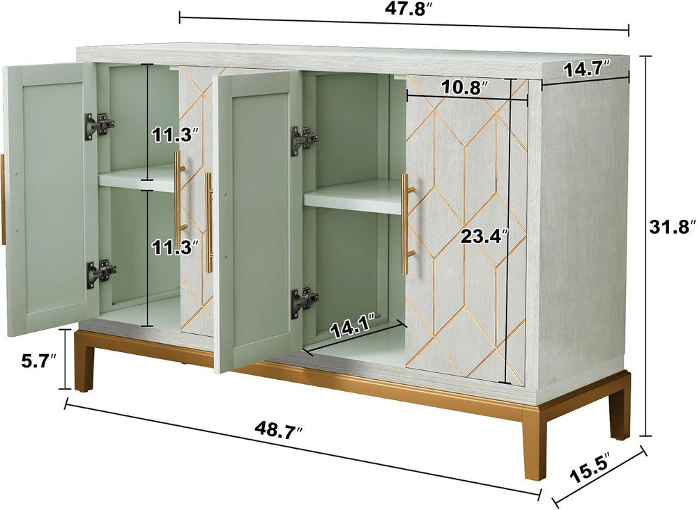 47.8" Accent Storage Cabinet with 4 Doors, Modern Sideboard Buffet Cabin...