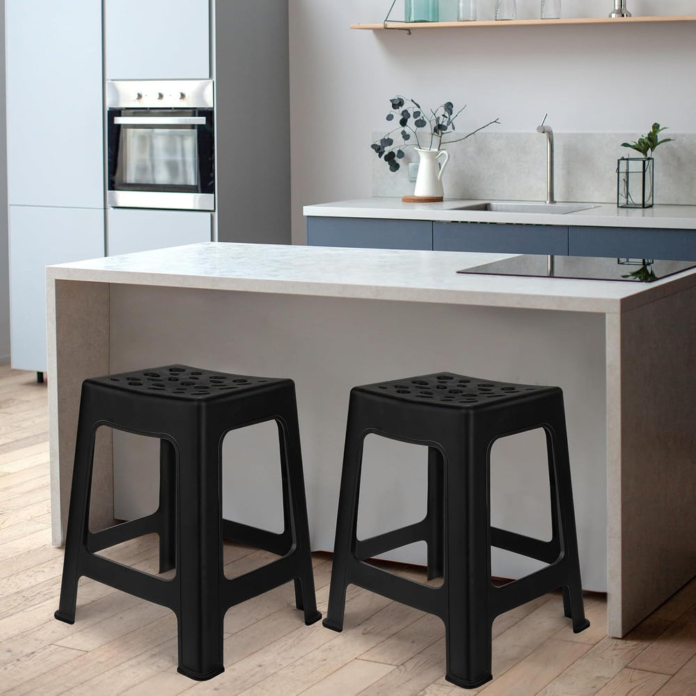 TURSTIN 6 Pack Plastic Stools 16.9 Inch Black Nesting Stools Portable Backles...