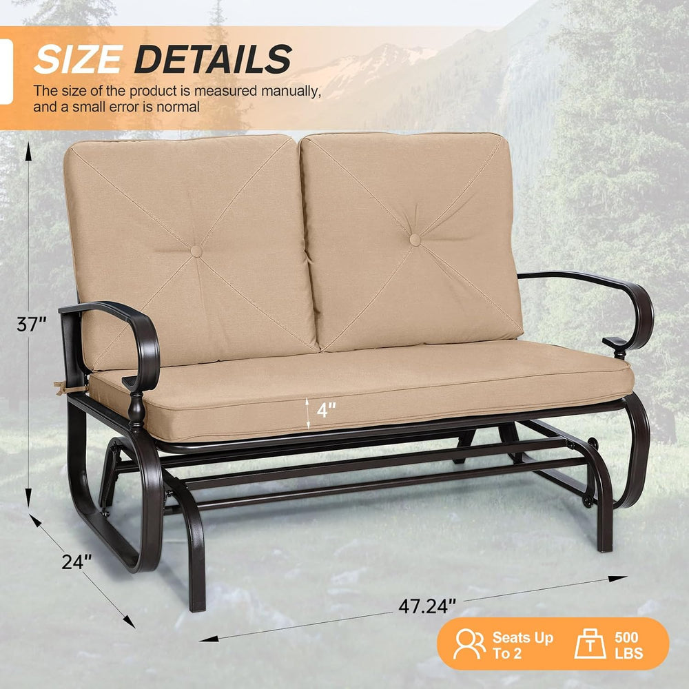 Outdoor Loveseat Patio Swing Glider Bench 2 Seats Rocking Chair, Wrought Iron...
