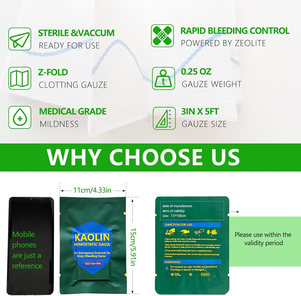 Quick Clot Kaolin Hemostatic Gauze – First Aid Supplies for Fast Bleed Stop