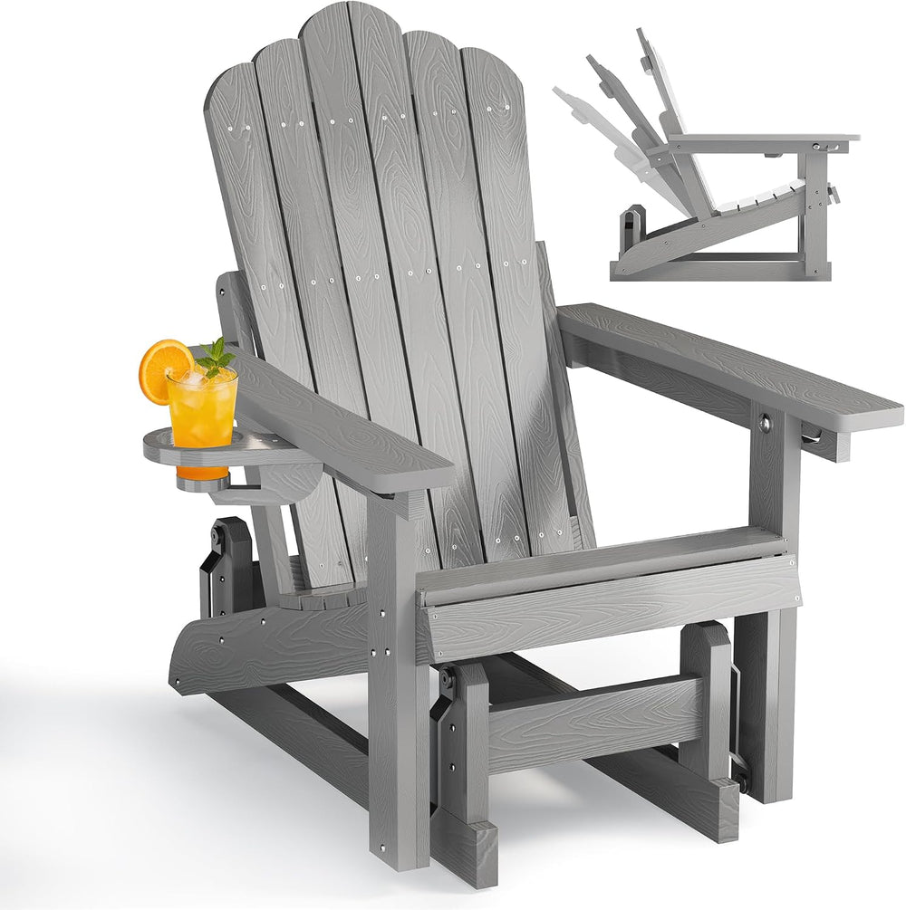 HDPE Adirondack Glider Chair,3-Position Adjustable Backrest Patio Glider