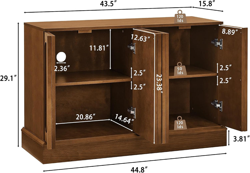 LKTART 45" Mid-Century Modern Sideboard Buffet Cabinet with Fluted Doors...