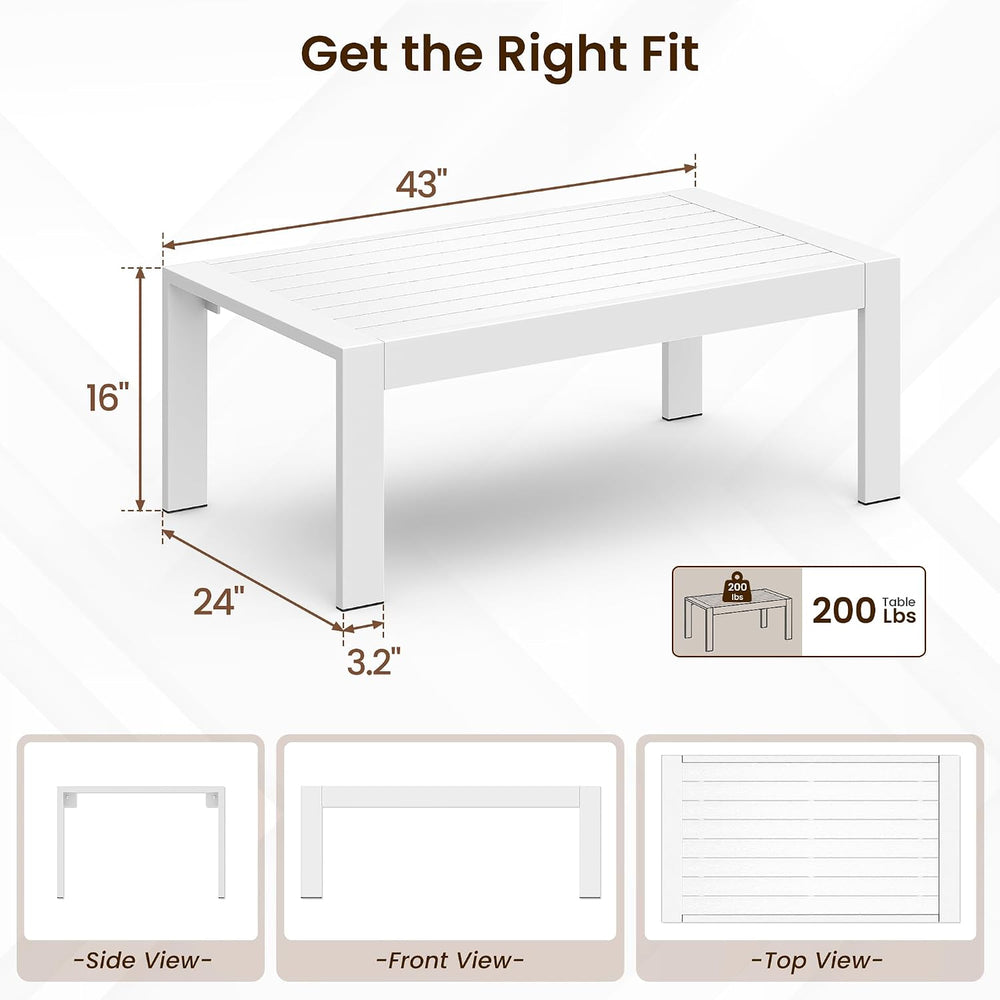 Aluminum Outdoor Coffee Table, Patio Coffee Table, White Outdoor Table