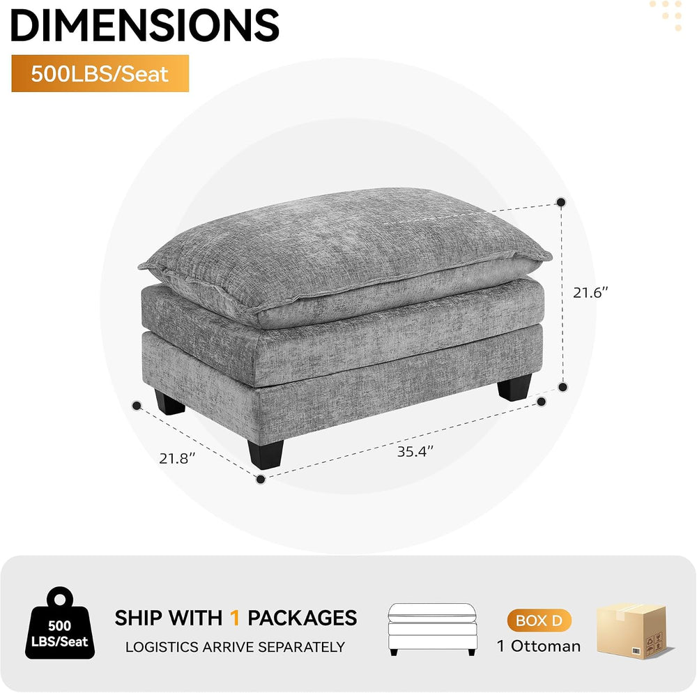 35‘’ Modern Chenille Cloud Sofa Ottoman,Rectangle Ottoman for Modular Section...