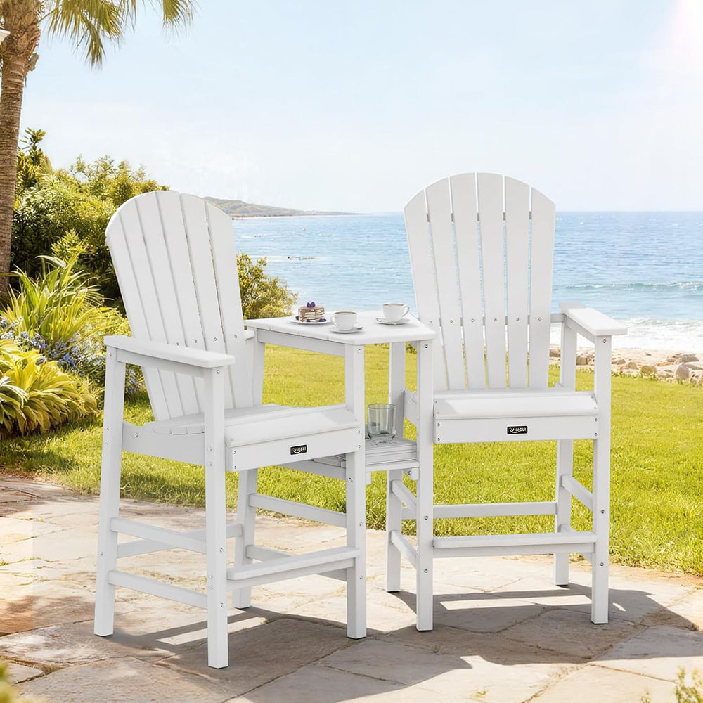 VINGLI Tall Adirondack Chairs Set of 2 with Dual Trays, All-Weather HDPE Outd...