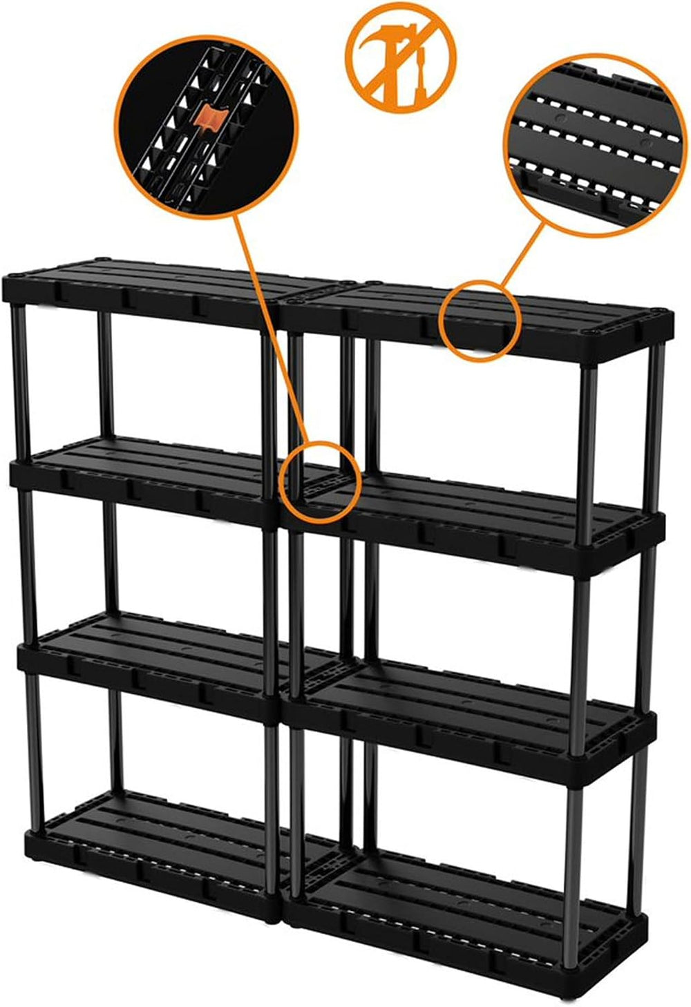 Gracious Living Knect-A-Shelf 4 Shelf Light Duty Storage Rack, Black