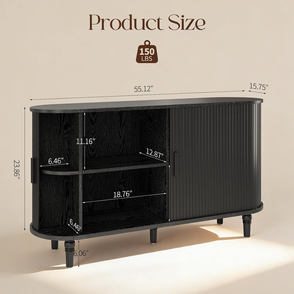 55" Sideboard Buffet Cabinet with Storage - Fluted Credenza Storage Cabinet
