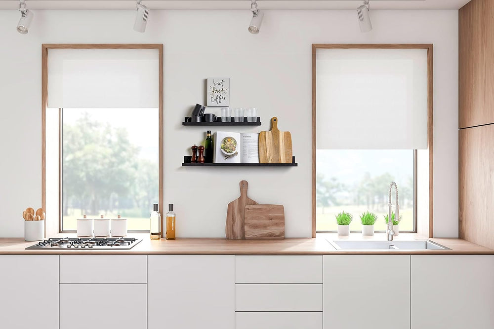 Infinite Design 48" Metal Floating Wall Shelf | Modern Black Powder-Coat...
