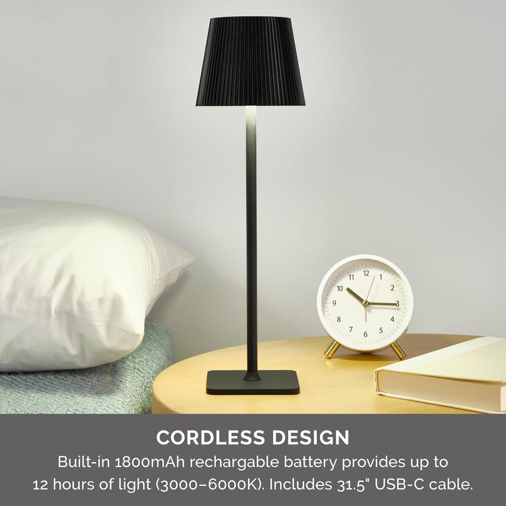 Mikasa 4.42x4.42x14.96 Inch Black Cordless Rechargeable LED Lamp with Fluted ...