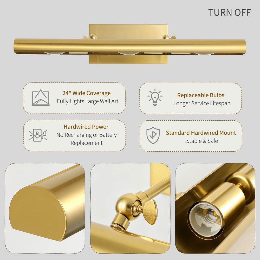 24 Inch Gold Hardwired Gallery Picture Lights for Wall Art Light