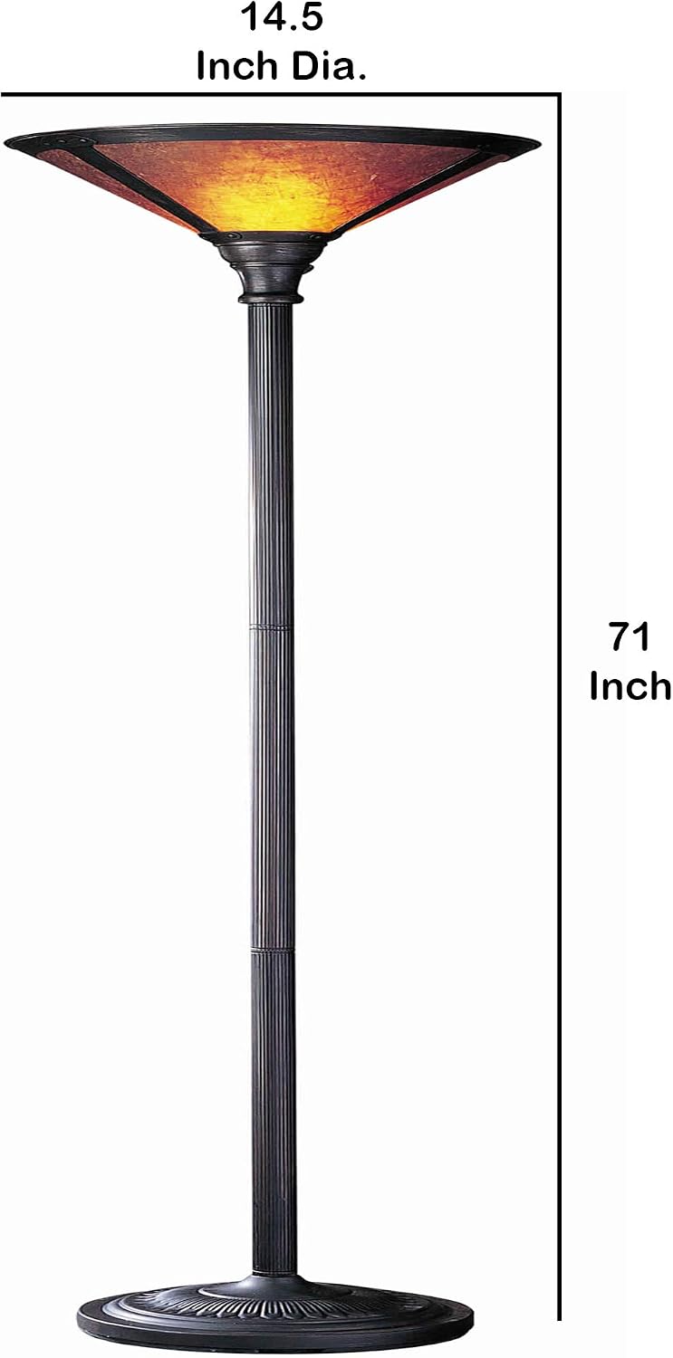Benjara 3 Way Metal Body Torchiere Lamp with Conical Mica Shade, Bronze