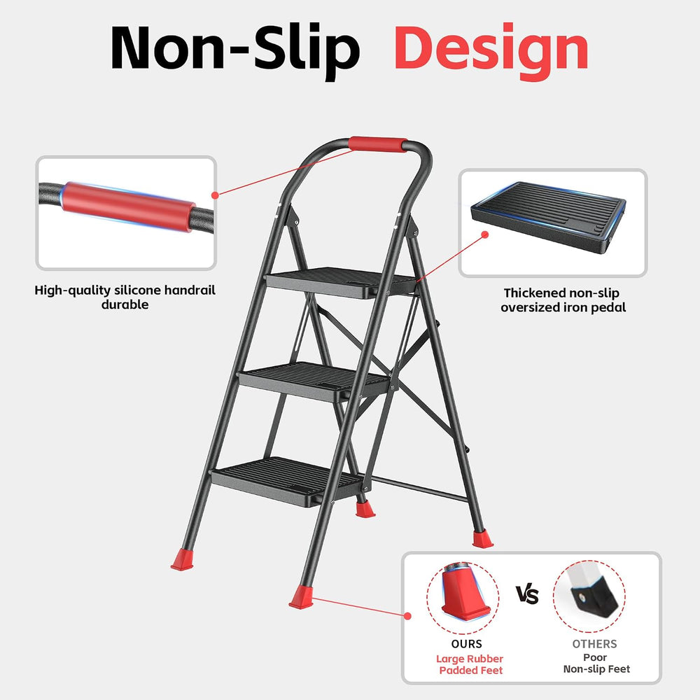 Step Ladder Foldable Folding Stool - for Home Adults Kitchen 3 Stepping Exten...
