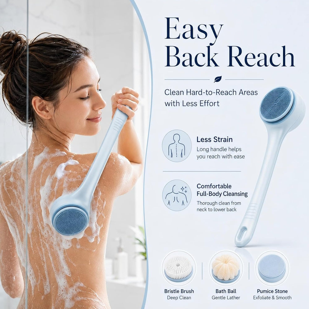Electric Body Brush Back Scrubber for Shower, Waterproof Long Dual Handle Pow...