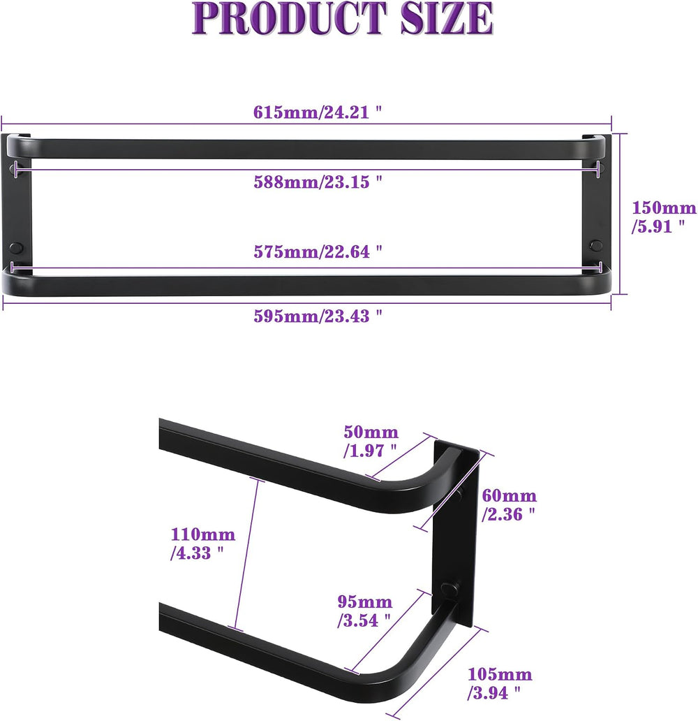Alise Double Towel Bar, 24" Double Towel Racks for Bathroom, Matte Black