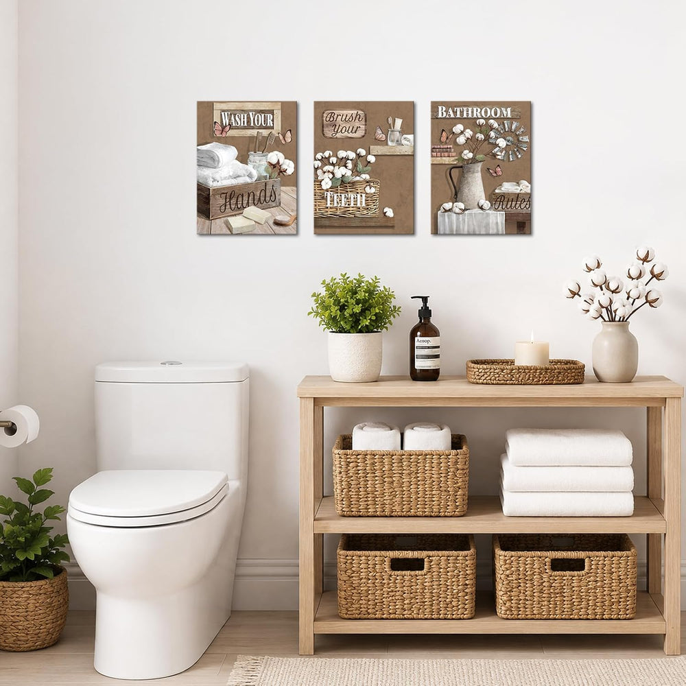 LoveHouse Rustic Bathroom Wall Art Farmhouse Decor Painting(Brown)