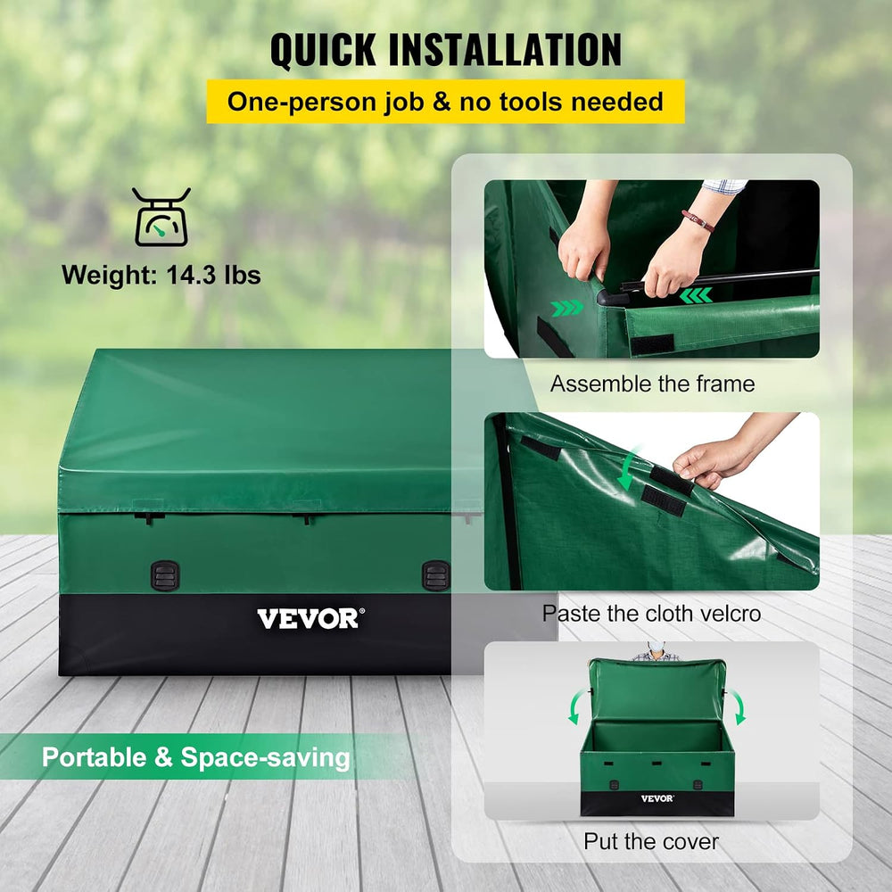 VEVOR Outdoor Storage Box, 150 Gallon Waterproof PE Tarpaulin Deck Box w/Galv...