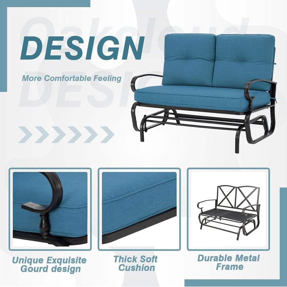 Outdoor Glider Rocking Bench 2 Person Patio Loveseat Steel Frame Furniture Se...