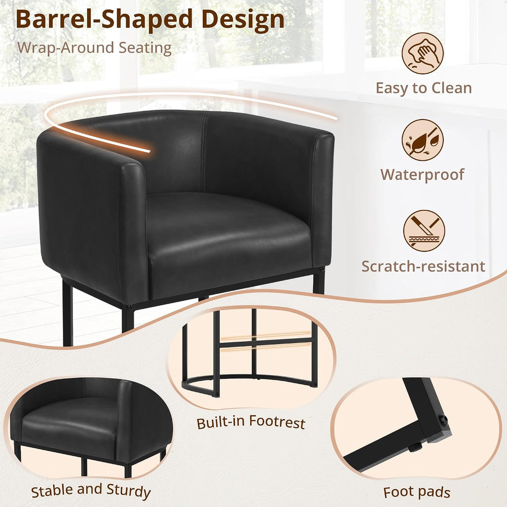 LUE BONA Counter Height Bar Stools Set of 2, Modern Barrel Counter Stools wit...