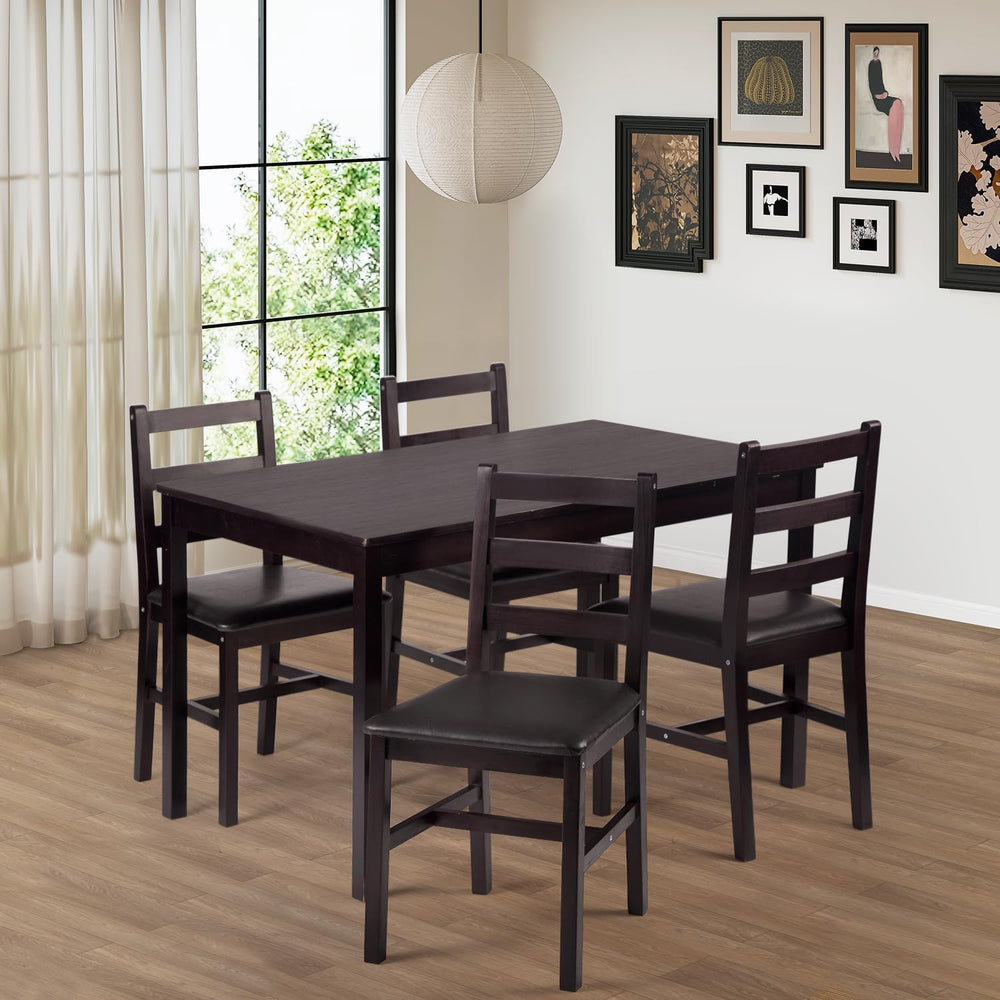 FDW | 5-Piece Solid Pine Wood Dining Table | Brown | Kitchen Table