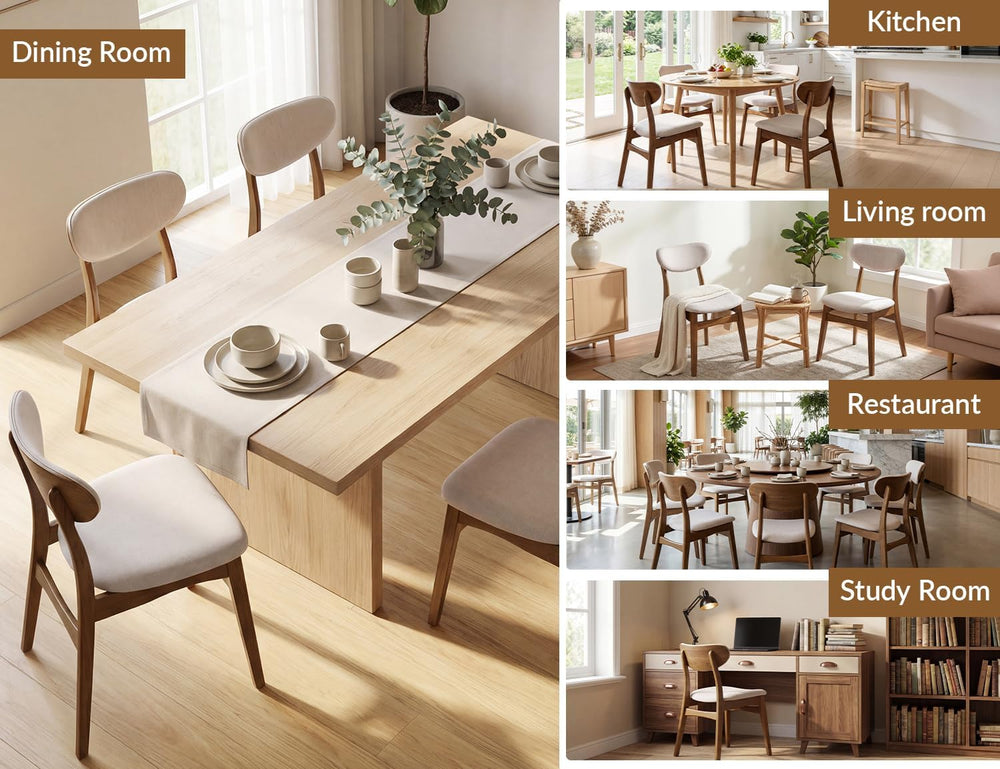 Wooden Dining Chairs Set of 2 - Farmhouse Fabric Upholstered Kitchen Chairs w...