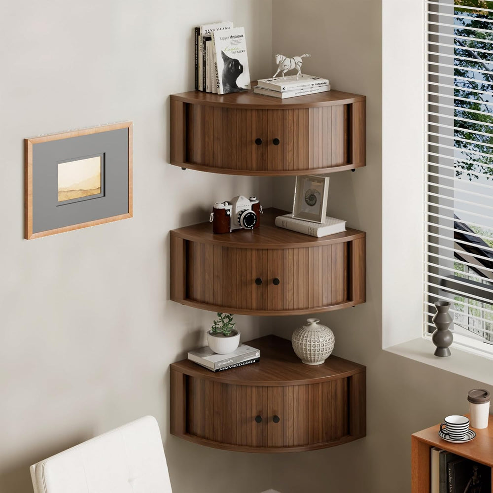 Corner Shelves Wall Cabinet Set of 3, Floating Corner Shelf Organizer with Sl...