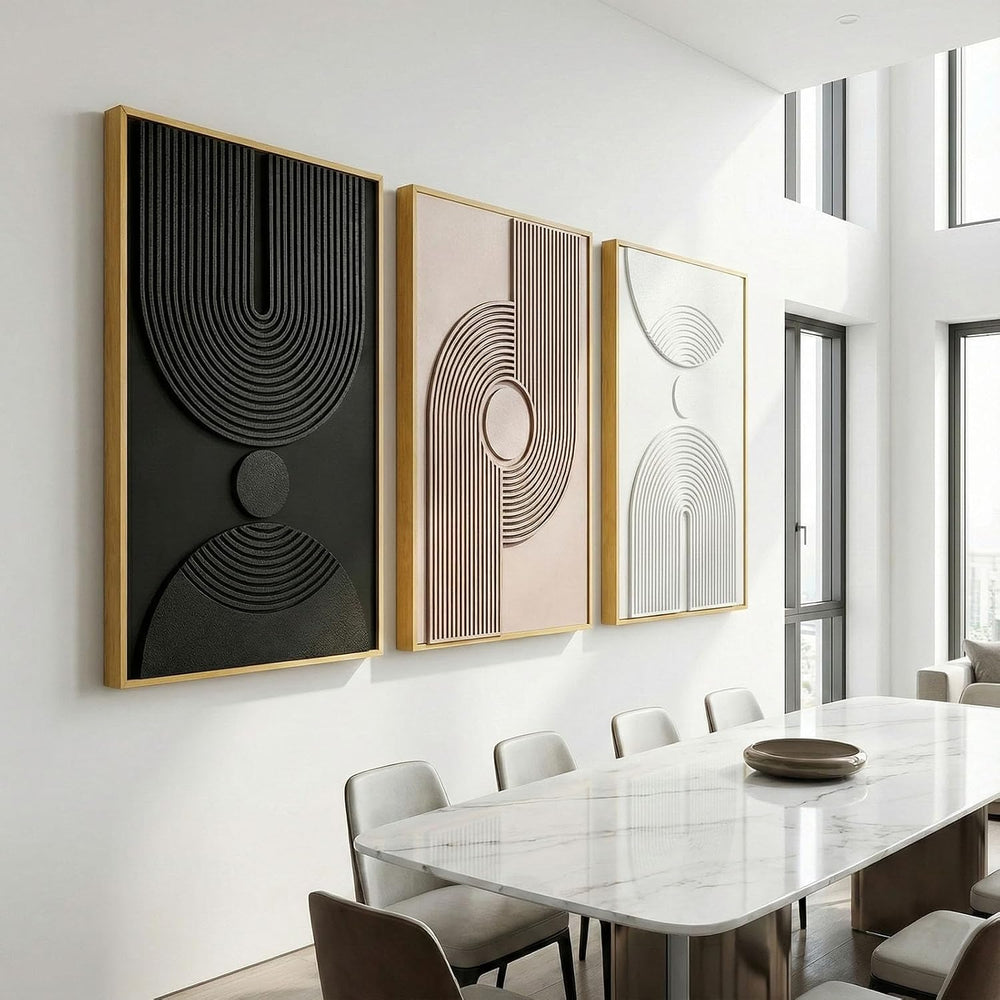 Thalasse Modern Abstract Wall Art Framed 3D Cream Brown 20x30 In